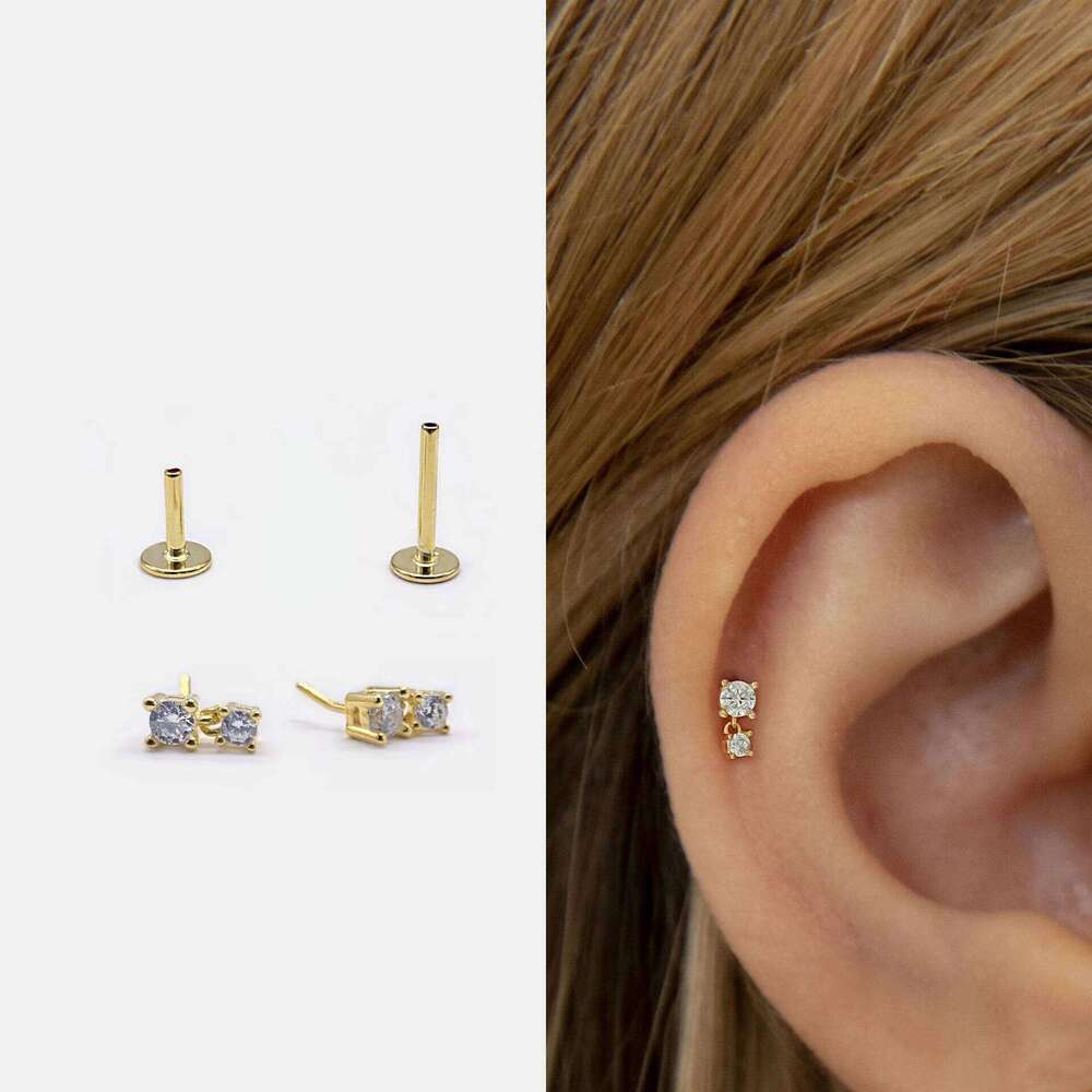 Aide 1PC 925 Sterling Silver Classic Ear Bone Earrings For Women Ins Stars CZ Flat Head Piercing Chain Stud Earring Pendientes