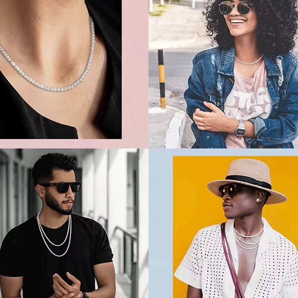 Wholesale Custom Gold Plated Jewelry 3MM 4MM 5MM Men Women Iced Out Cubic vvs moissaniteia vvs moissanite Diamond Chain Tennis Necklace