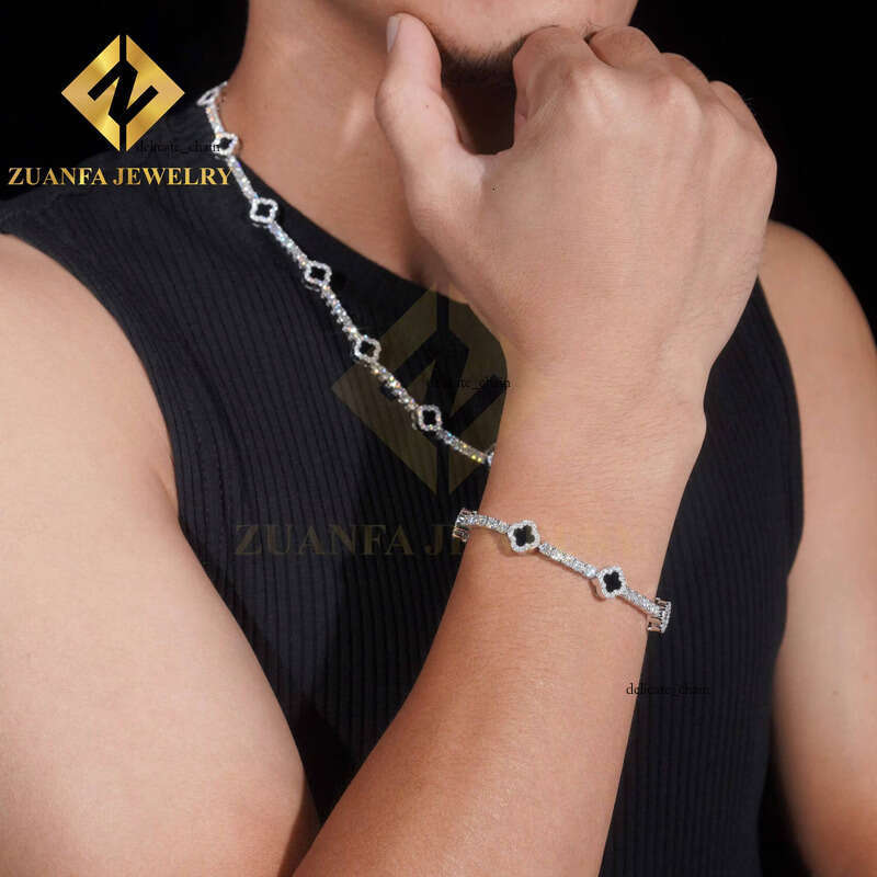 VVS Moissanite Premium Jewelry Hot Sale Agate Clover Pure Silver 925 Gold Plated Diaspore Tennis Chain Bracelet