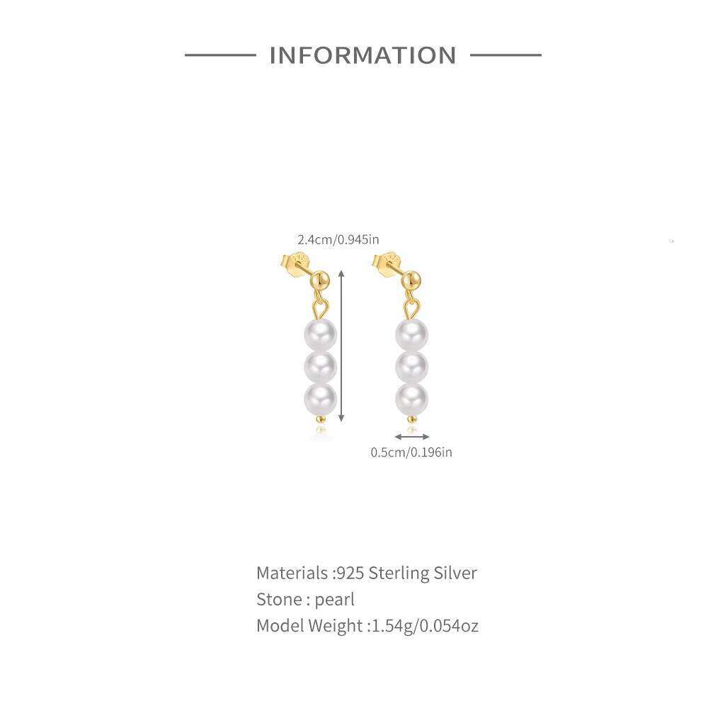 Aide 925 Sterling Silver Pearl Beading Dangling Drop Earrings For Women K Gold Simple Elegant Fine Jewelry Wedding Party Gift