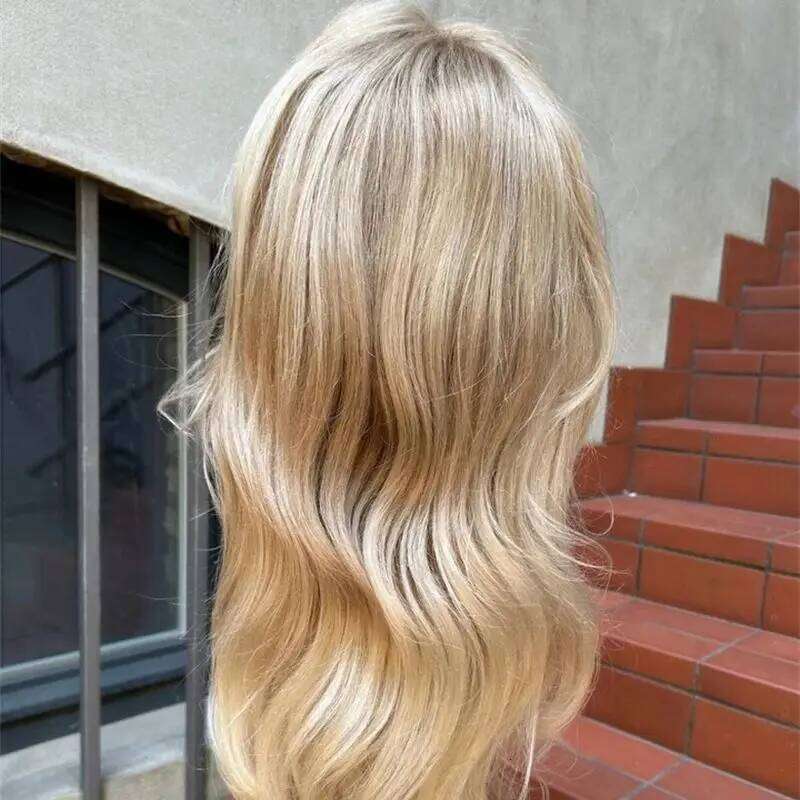 28 Inch 13x4 Ombre Golden Blonde HD Lace Front Wig Natural Hairline Middle Part Curly Heat Resistant Synthetic Fiber for Women