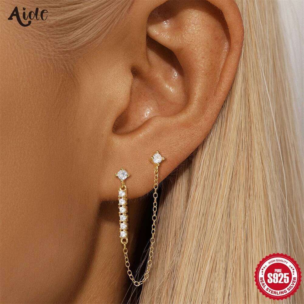 Aide S925 Sterling Silver New Arrival Double Ear Studs Tassel Chains Long Earring Fashion Hoop Earrings for Women Luxury Jewelry