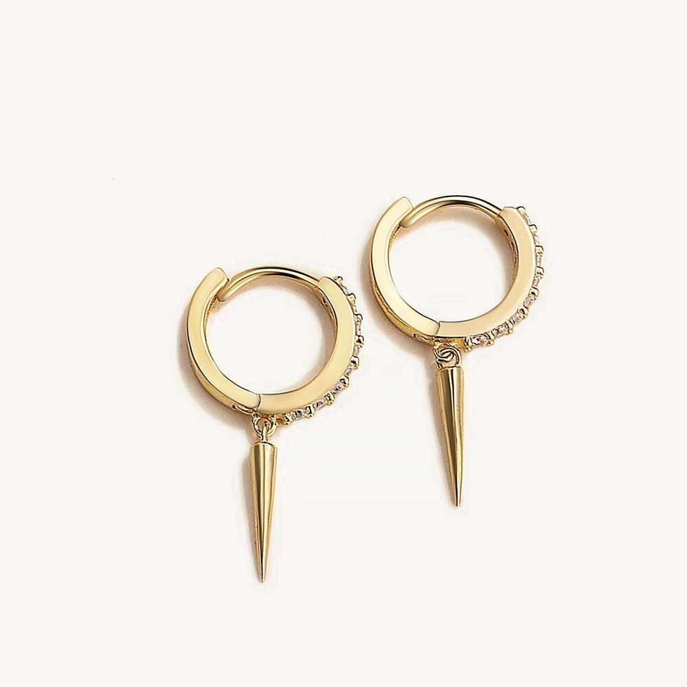 Aide 925 Sterling Silver Long Spike Cone Charm Dangle For Women Crimped White Zircons Set Circle Huggie Earrings Jewel