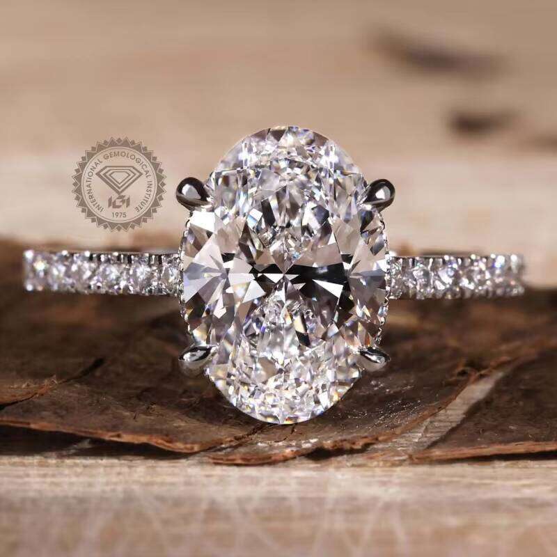 Gia Igi Certified CVD HPHT Lab Grown Diamond 14K/18K Solid Gold Engagement Ring with Oval Pave Band Design for Women