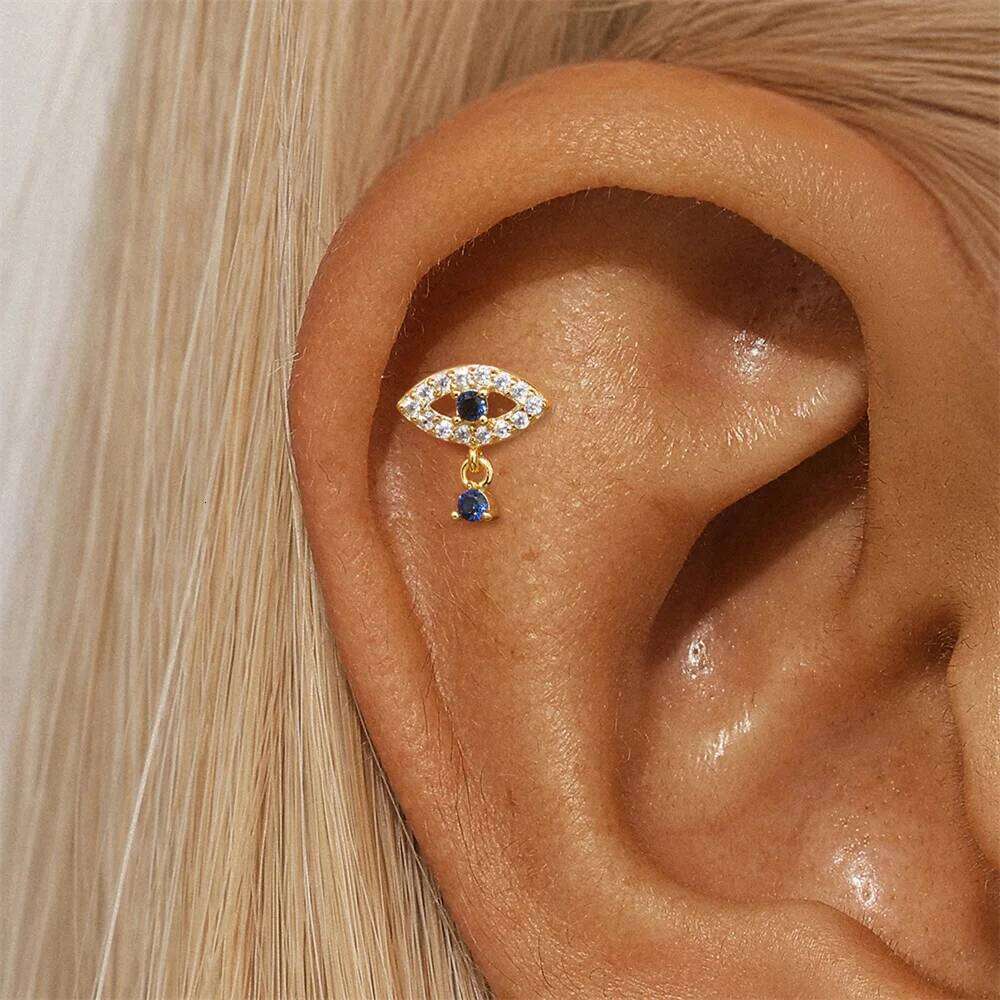 Aide 1PC Flower Tassel Crown Leaf Flat Head Piercing 925 Sterling Silver For Women Ins Minimalism Earring Pendientes