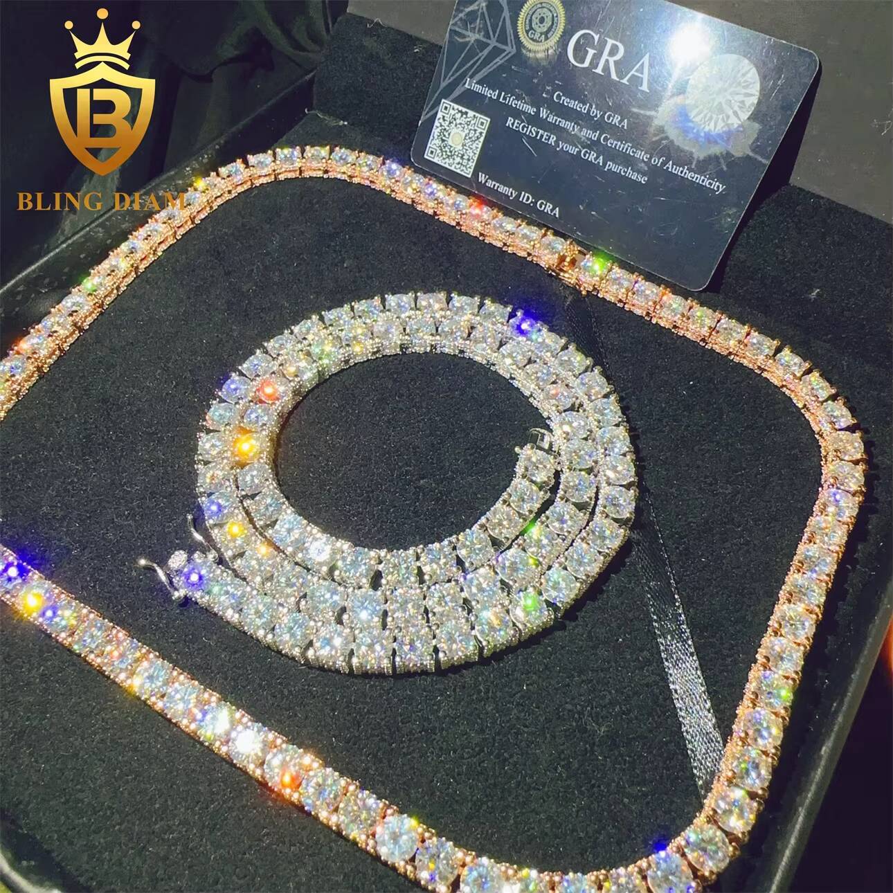 Pass Diamond Tester VVS Moissanite Diamond 925 Sterling Silver Hip Hop Jewelry Moissanite Tennis Chain Tennis Chain Necklace