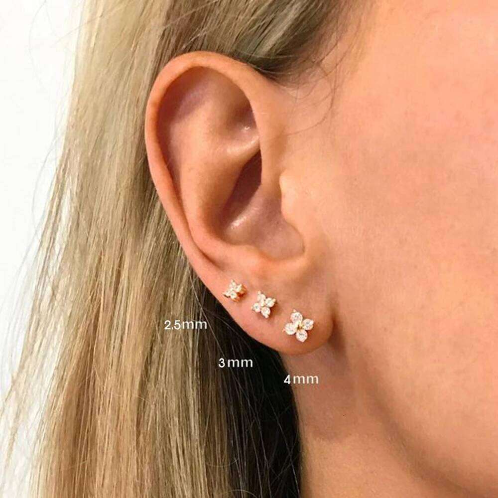 Aide 925 Sterling Silver 2.5/3/4mm Mini Sparkling CZ Zircon Earrings For Women Simple Flower Versatile Piercing Stud
