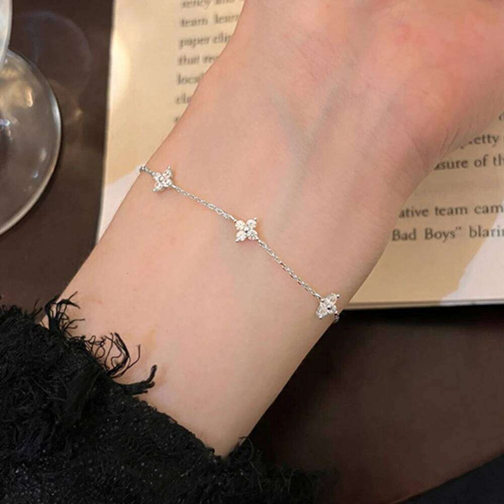 Aide Real S925 Sterling Silver Mini Zircon Flower Pendant Bracelet Chain for Women's Fine Jewelry Gifts Gold Bracelets Bangles