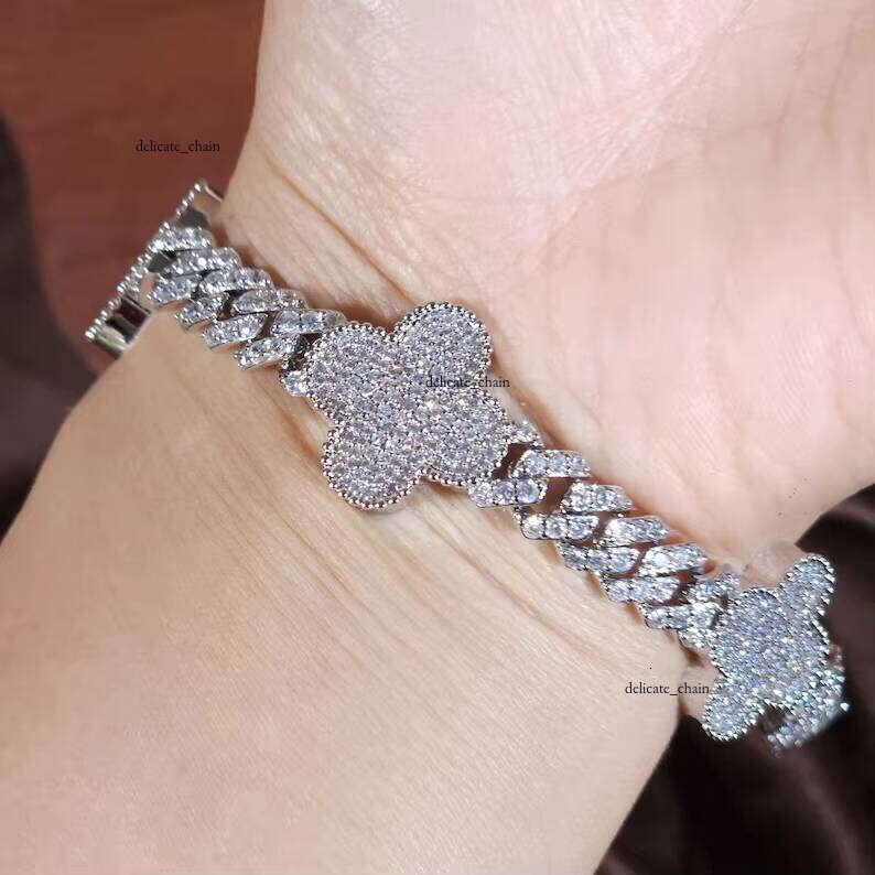 Icjewelrryed 10mm VVS Moissanite Bracelet 7inch 8inch , Gold Plated Women's Bracelet, Hip Hop