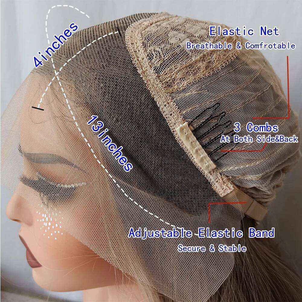 Blonde Balayage Front Free Part HD Lace Wig Realistic Look Dark Brown Roots Natural Wavy Synthetic Heat Resistant Fiber