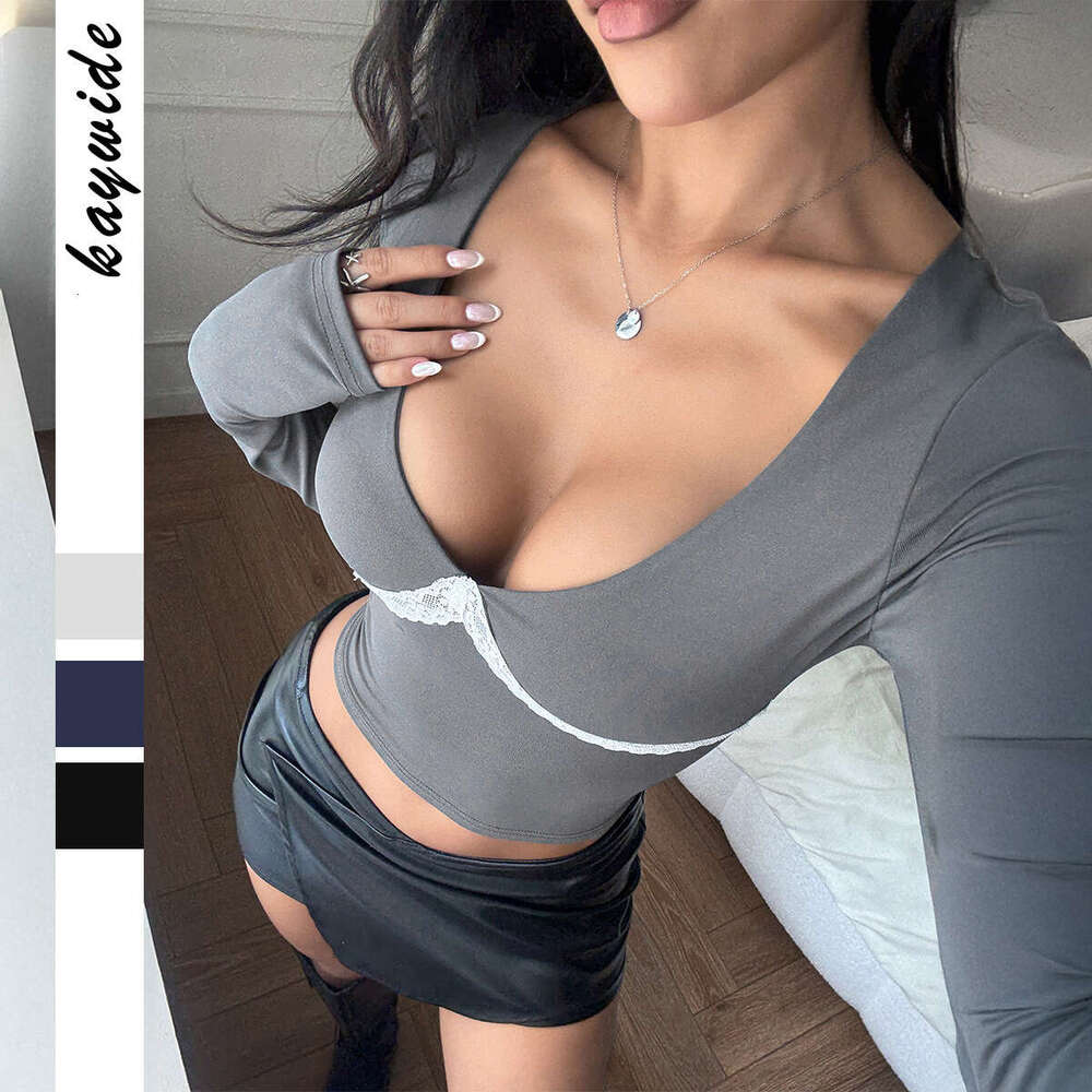 Cross-border European American Y2K Hot Girl Style Lace Stitching Long-sleeved T-shirt Women's Clothing Spring and Summer 2026