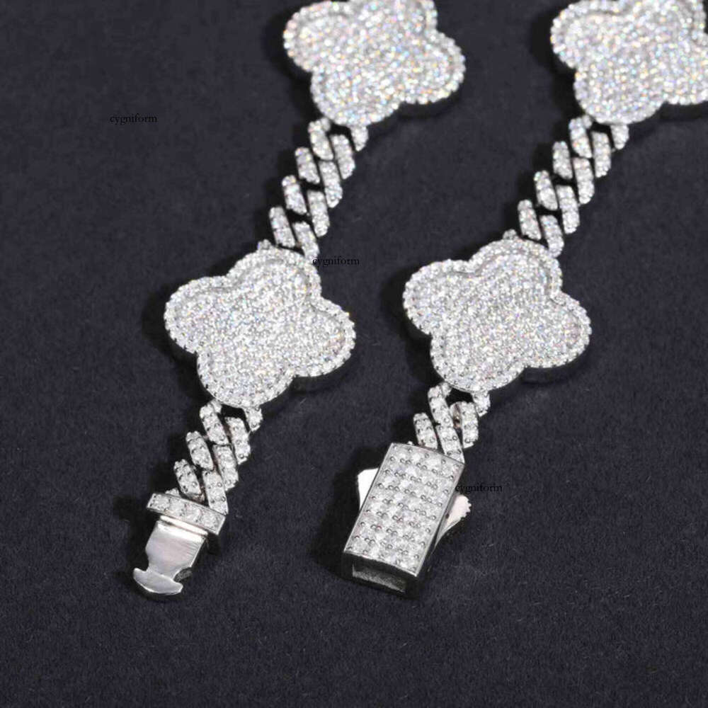 Jewelry Wholesale Four-Leaf Clover Cuban Chain 10kt Pure Gold Lab-Grown VVS Moissanite Fashion Bracelet