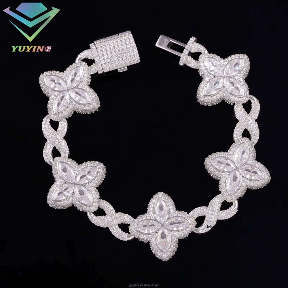 Yuying New Design Pass Test Silver Ice VVS Silicon Stone Diamond Cross Shape Bracelet Cuban Link Hiphop Jewelry