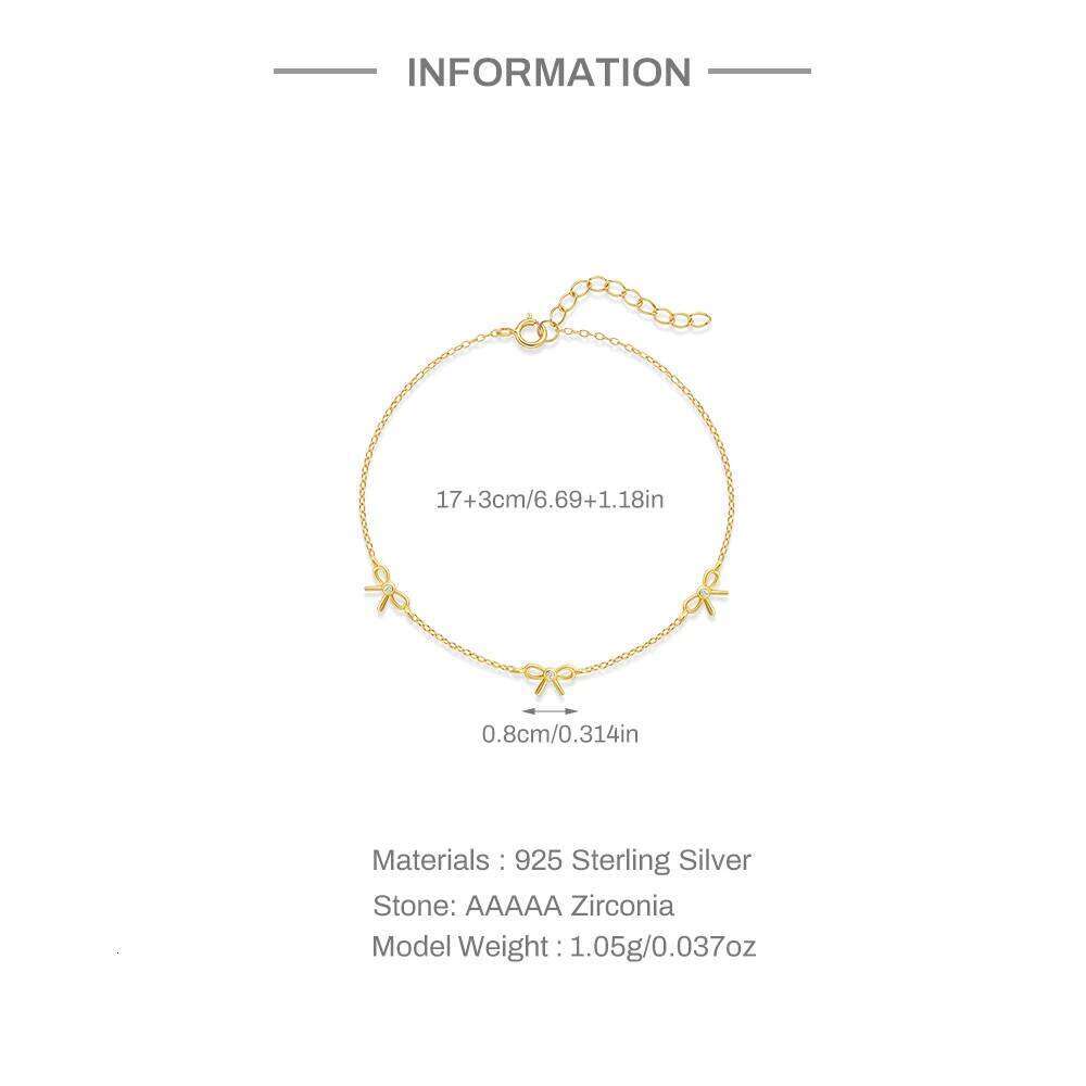 Aide 925 Sterling Silver For Women Gold Color Cute Bow Bracelet Female Mother's Valentine's Day Gift Jewelry