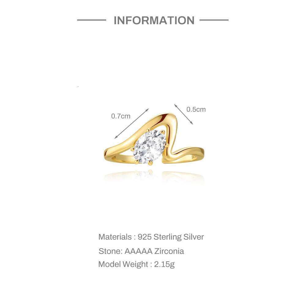 Aide 925 Sterling Silver Big Waterdrop Zircon Wavy Ring INS Fashion Minimalist Geometric Lines Wedding Party Anillo Jewelry