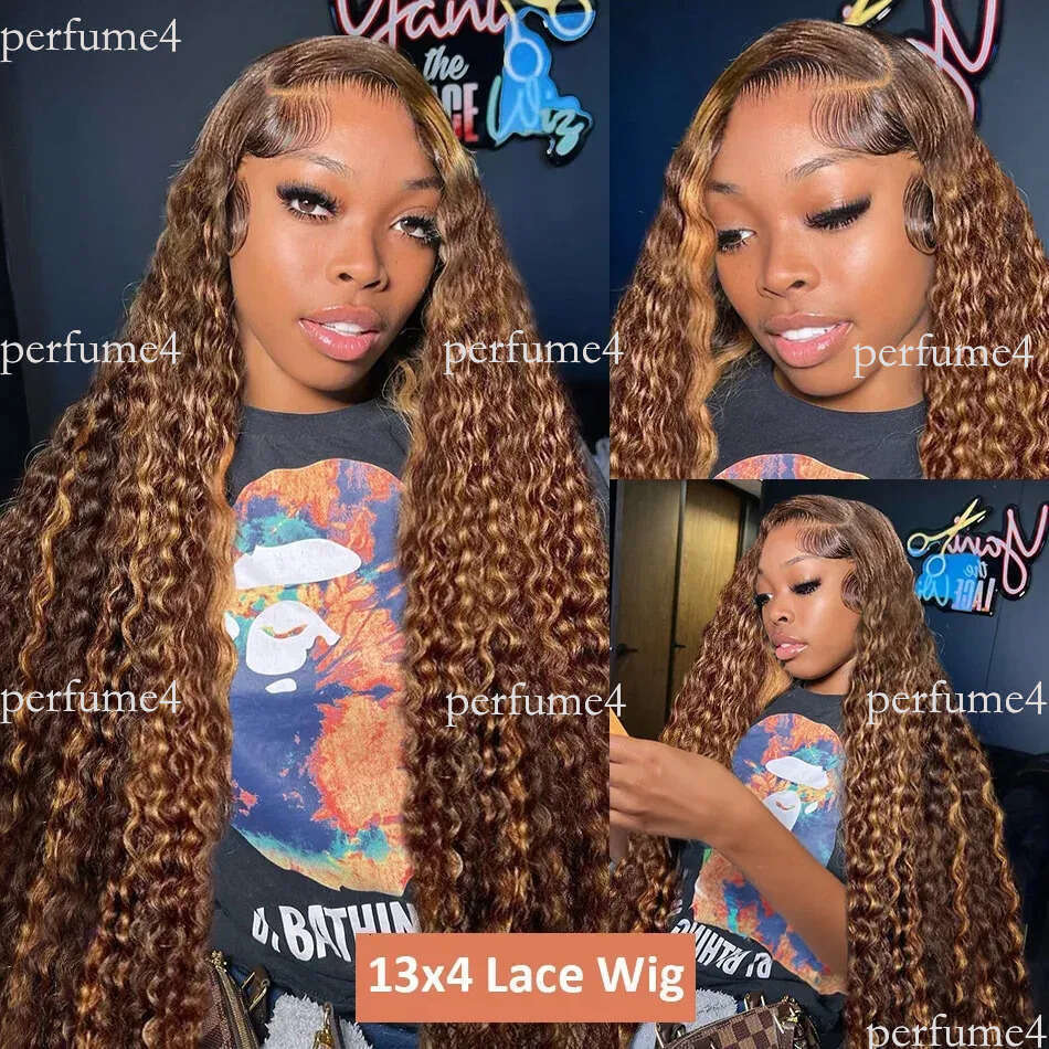Curly Highlight Human Hair 13x4 13x6 Hd Wig Glueless 30 40 Inch Deep Water Wave Honey Blonde Lace Frontal Wigs Synthetic