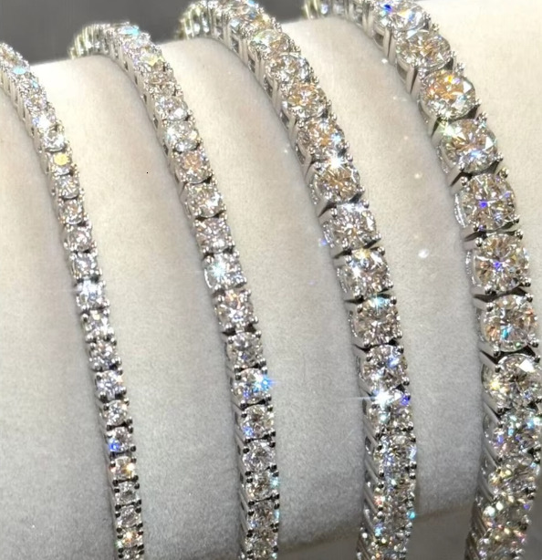 In Stock Iced Out Moissanite Fashion Style 2mm-5mm High Quality VVS Moissanite 925 Silver Tennis Bracelet Chain GRA Certificate