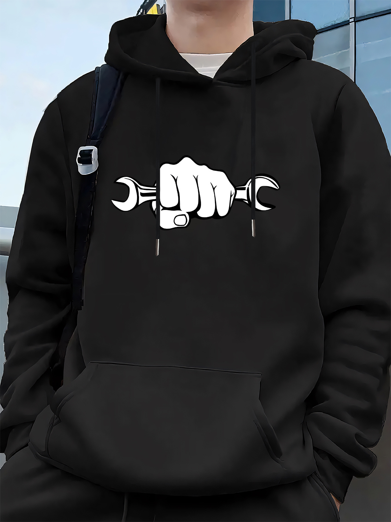 Streetwear Hooded Kangaroo Pocket & Drawstring Hood Warm Casual Pullover Suitable for Wear - Machine Washable Men's Clothing with Hoodie