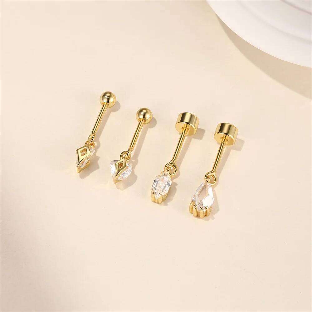 Aide 925 Sterling Silver Shiny CZ Button Gold Color Flower Piercing Earrings For Heart Sexy Navel Rings for Women Jewelry