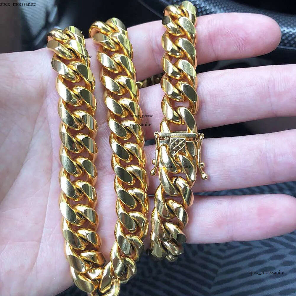 18K Gold Miami Cuban Link Chain Necklace Men Hip Hop Stainless Steel Jewelry Necklaces 4a