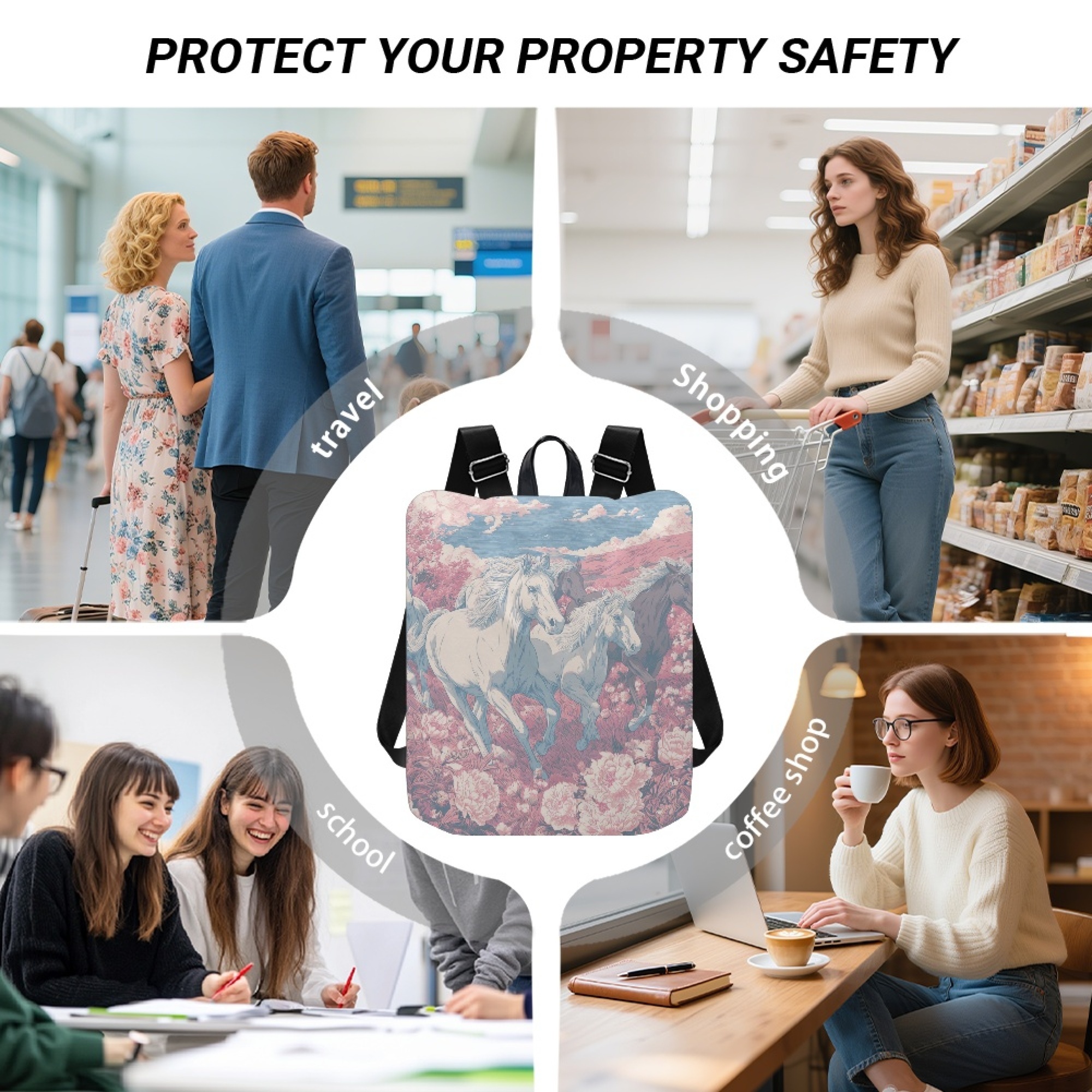 Custom H Designer Fashion Anti Theft Backpack Luxury Horse Pattern Unisex Full Print Backpack Laptop Bag Travel Bag H25