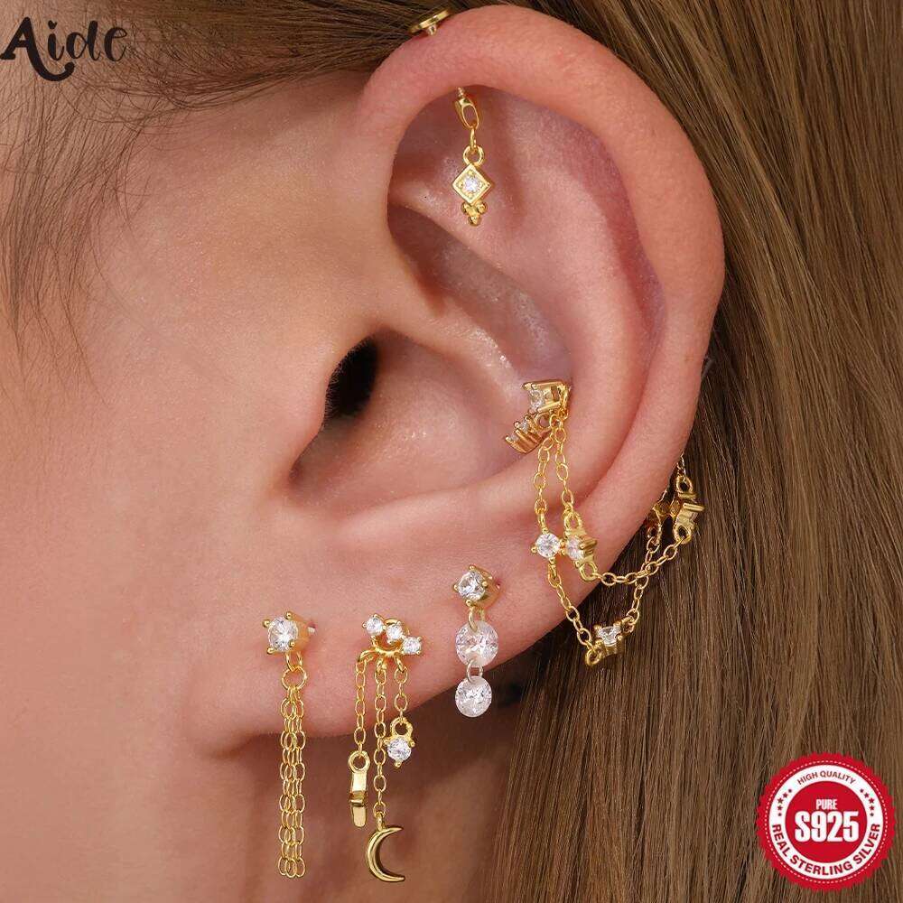 Aide 925 Sterling Silver Shiny Waterdrop Charms Piercing Earrings For Women Tassel Pendant Chain Party Handmake DIY Jewelry