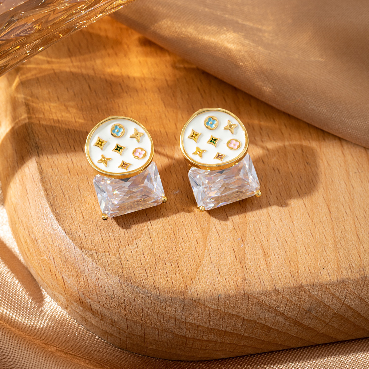 Luxury Brand Designer Jewelry Colorful Fun Oil Drop Lucky Star Geometric Zircon Earrings For Women Creative DIY Star Sun Versatile Niche Earrings