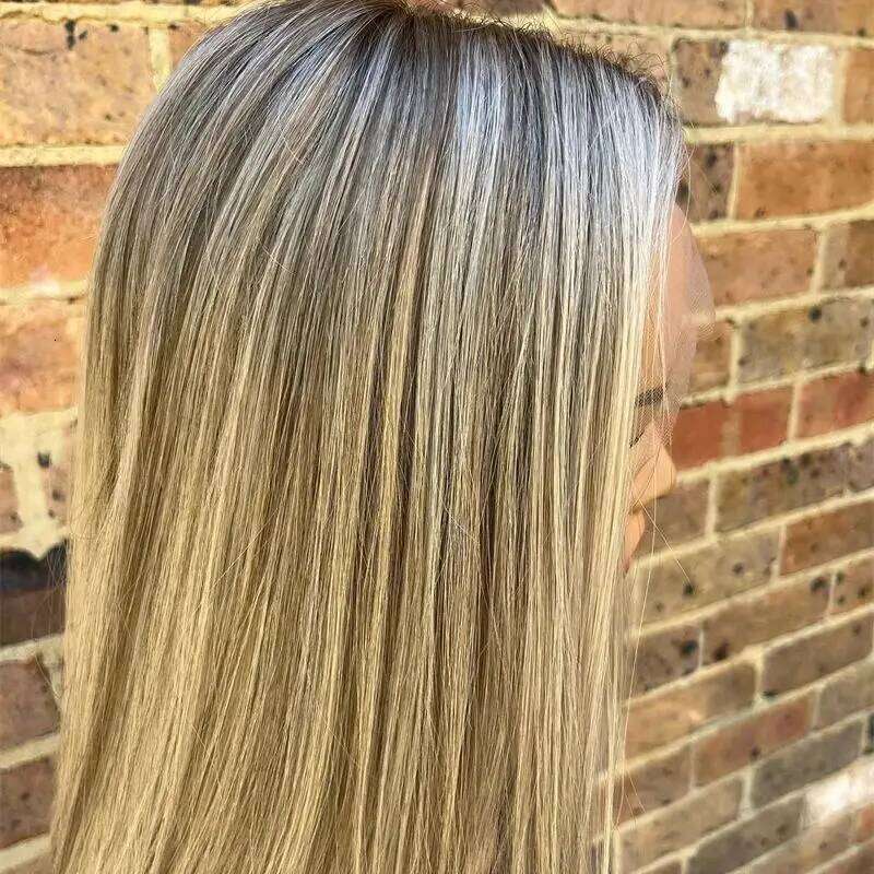Party 13X4 Swiss Ombre Ash Blonde Synthetic HD Lace Front Heat Resistant Realistic Natural Looking Wig Straight Bob