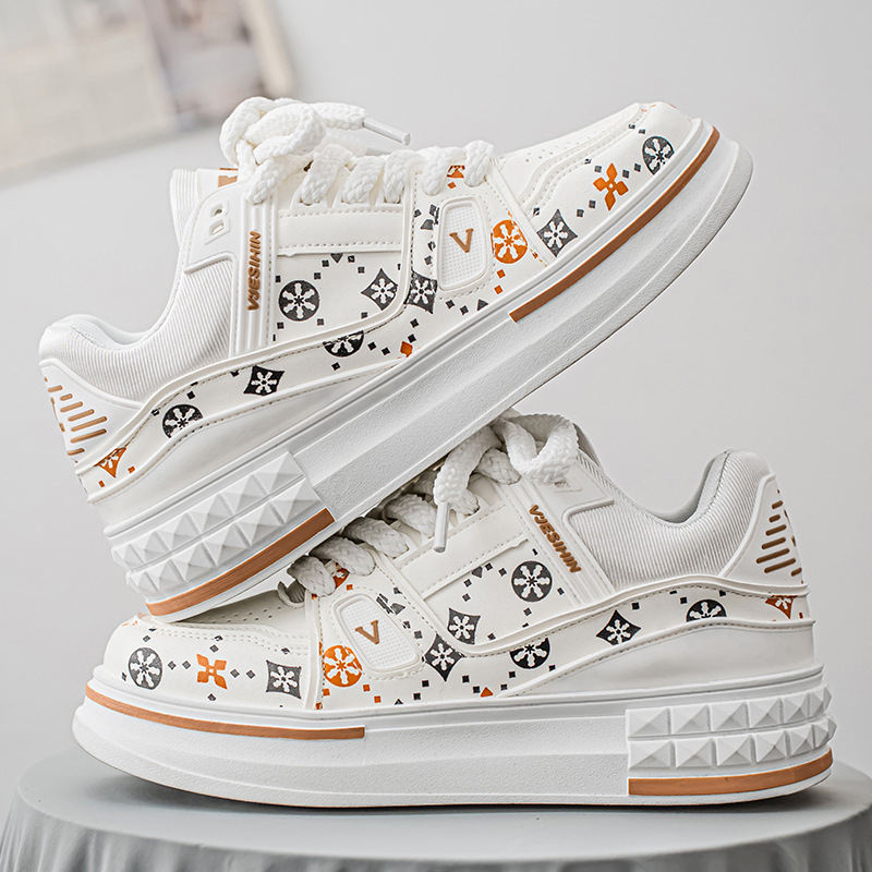 Free Shipping 2026 Spring Men's Platform Sneakers, Fashion Print Chunky Dad Shoes, Thick Sole Comfortable & Versatile Casual Shoes
