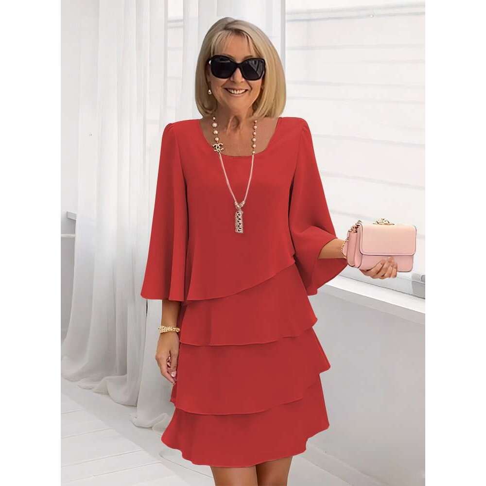 2026 Foreign Trade Spring Summer Fashion Cake Women's Elegant Loose Slimming Round Neck Dress