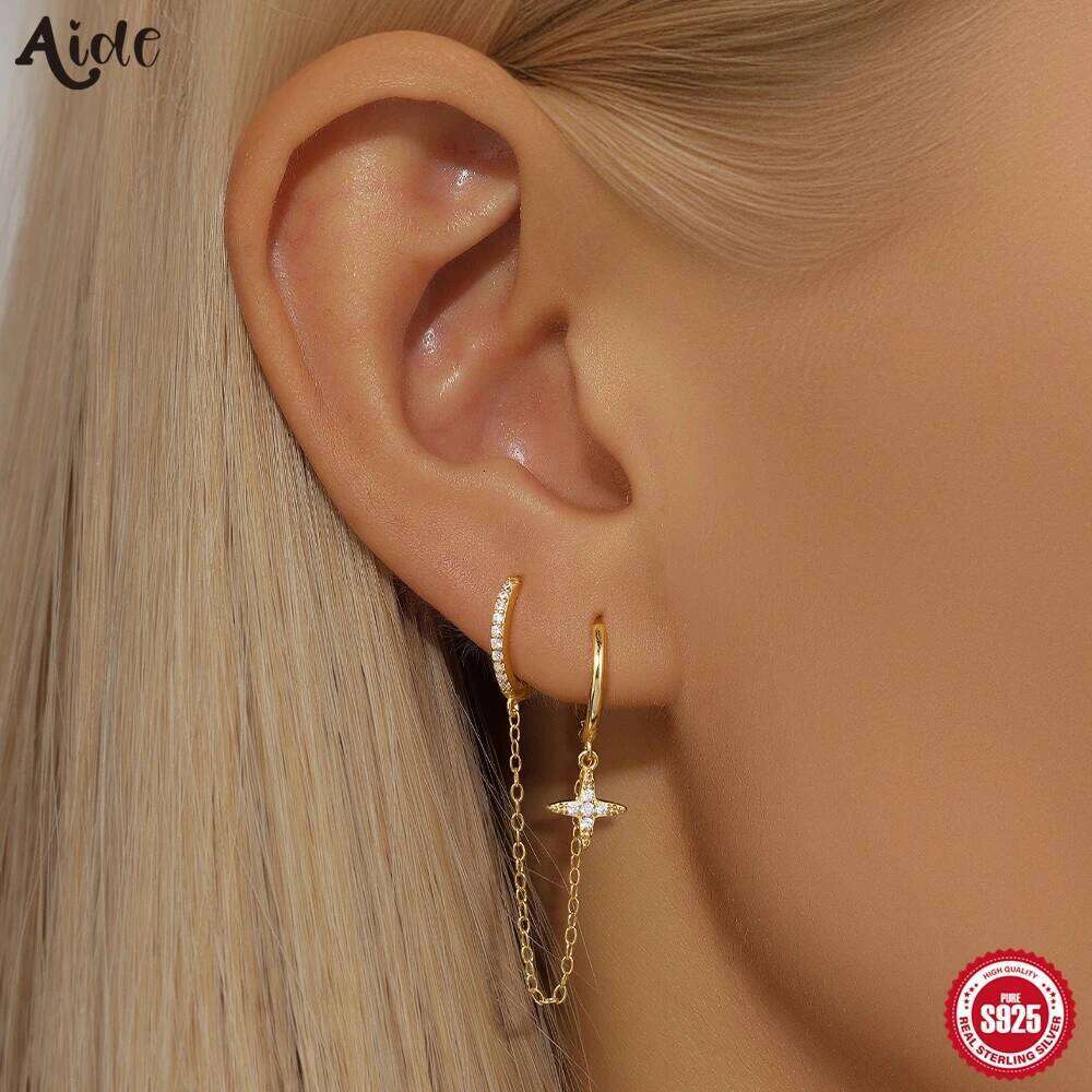 Aide 925 Sterling Silver Chain Earrings for Zirconia Hoop Stud Dangle Earring Women Vacation Party Jewelry Accessories 1pc