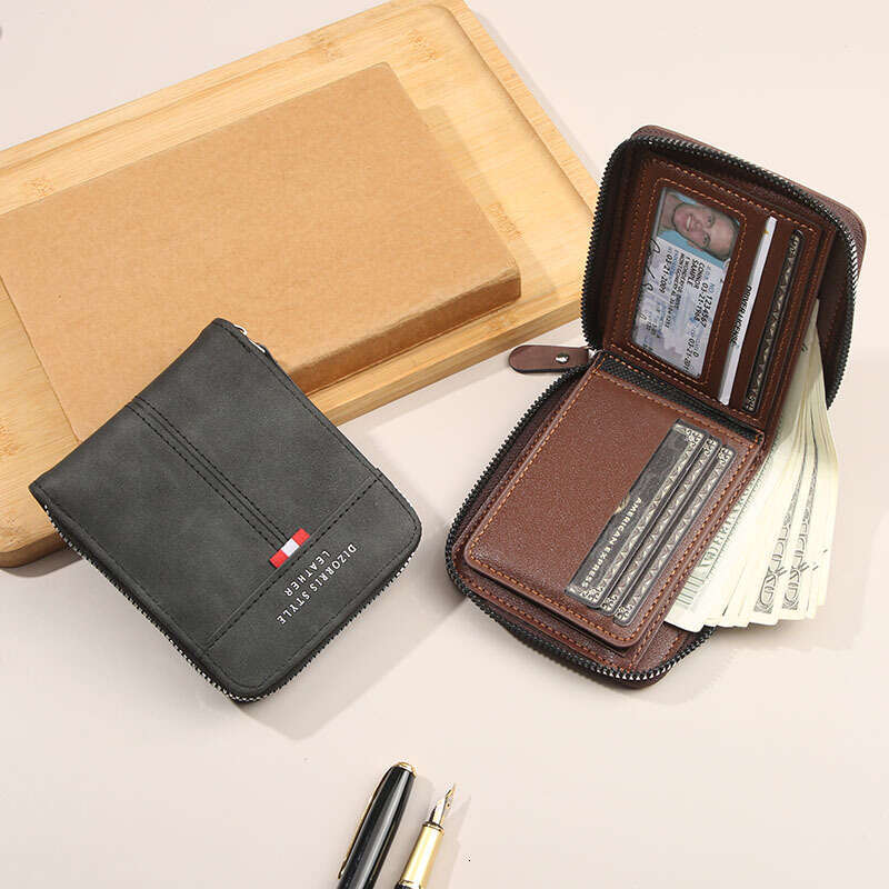 2025 New Cross-Border Men's Short Horizontal Zipper 70% off Coin Purse Retro Casual Buckle Square Wallet