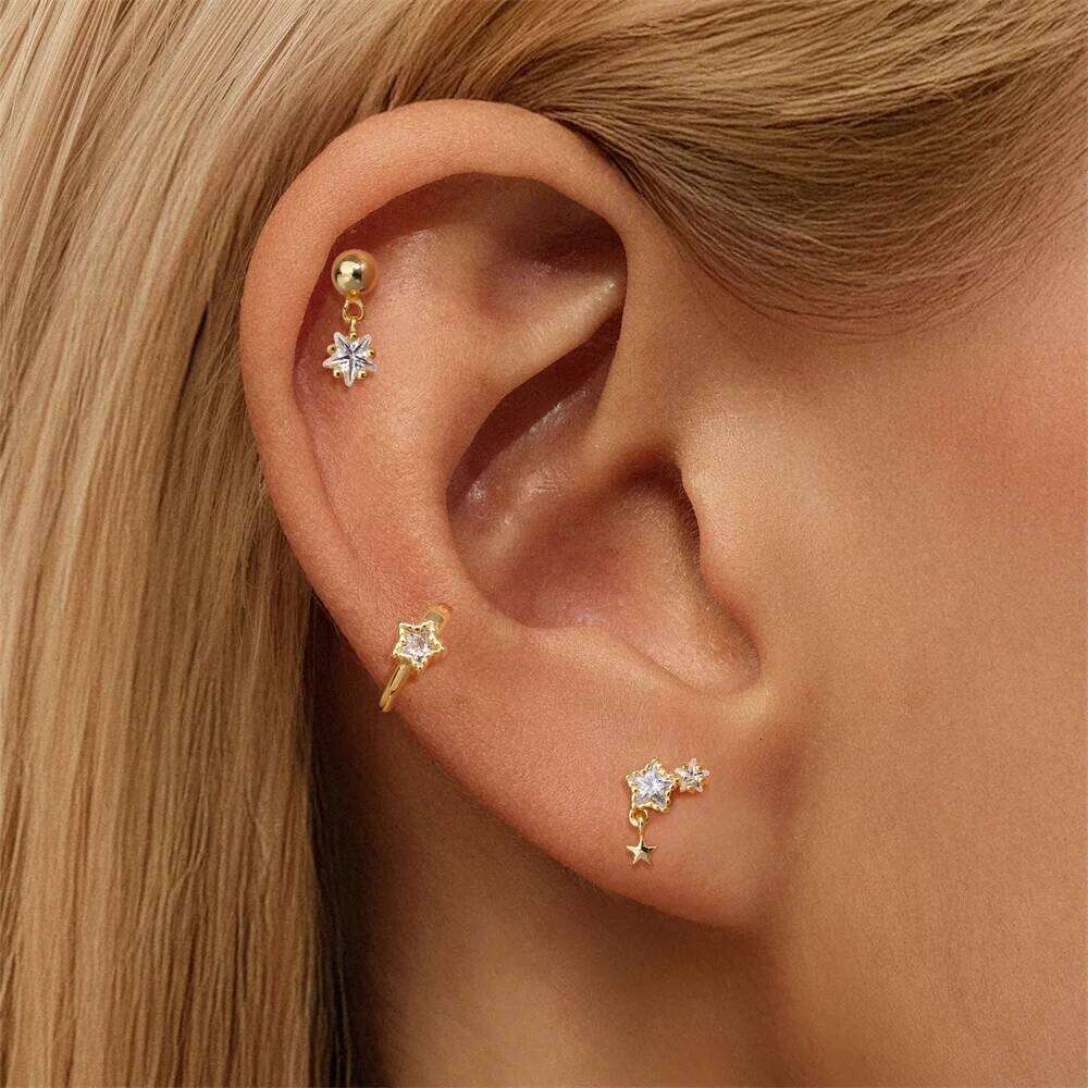 Aide 925 Sterling Silver 3PCS Natural Round Moss Agate Earrings Set For Women 18K Gold Ins Minimalist DIY Earring Fine Jewelry