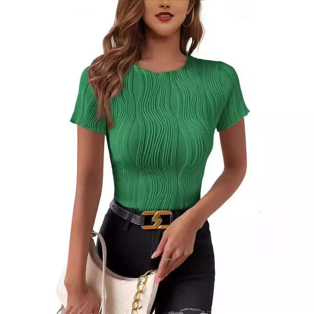 In Stock New 2026 Summer OL Style Patchwork Pullover Round Neck Slim Fit Women's T-Shirt Wholesale Agent