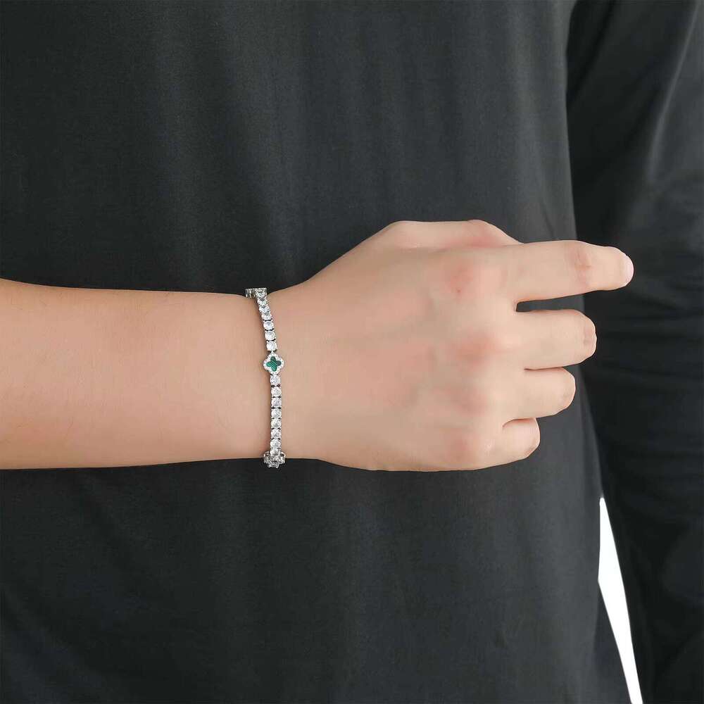 Basque Sun Factory Wholesale Lucky Flower Diamond VVS Moissanite Inlaid Tennis Chain Bracelet 7inch 8inch Long