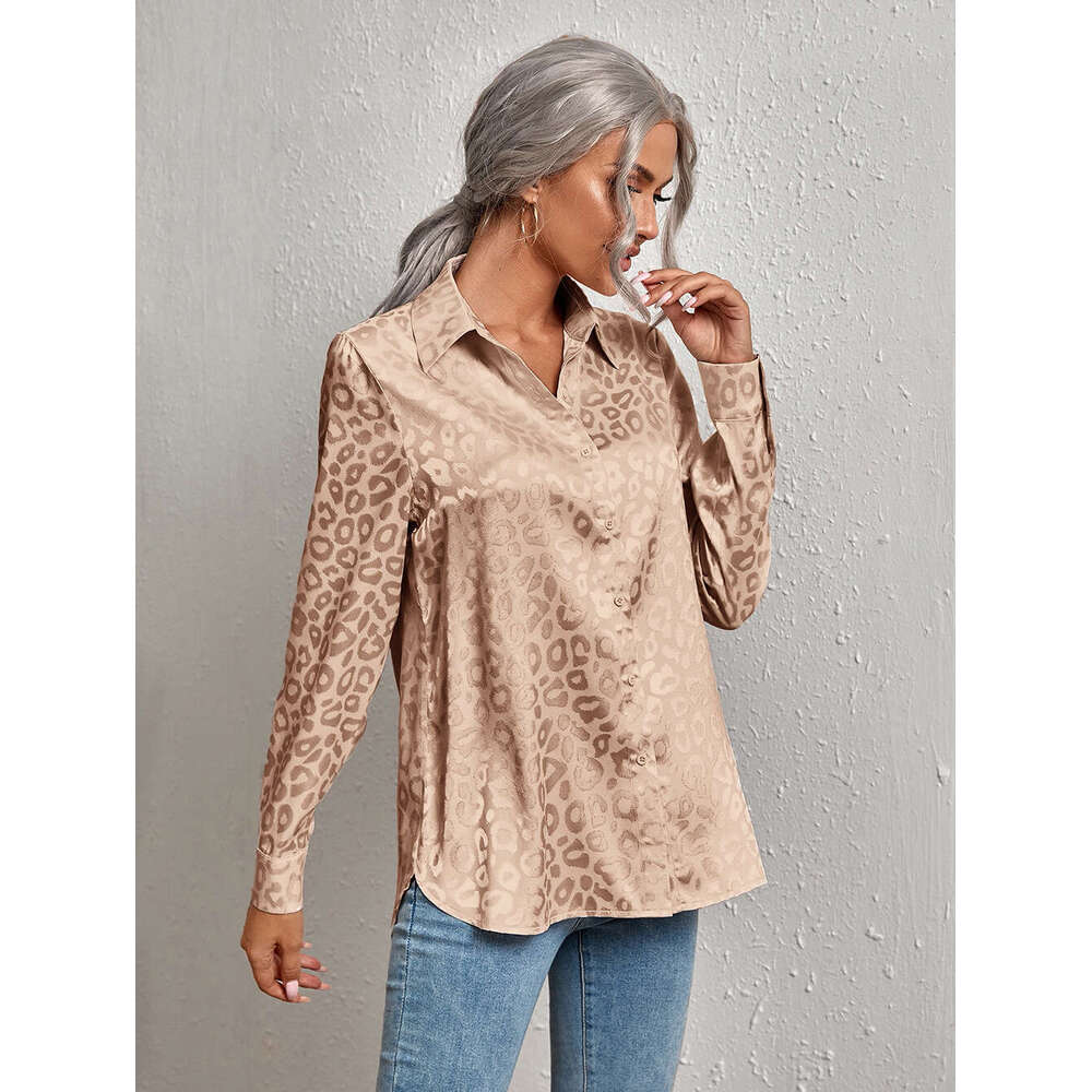 2026 European and American Cross-Border Women's Spring Summer New Turn-Down Collar Button Leopard Print Jacquard Elegant Commuter Long Sleeve Shi