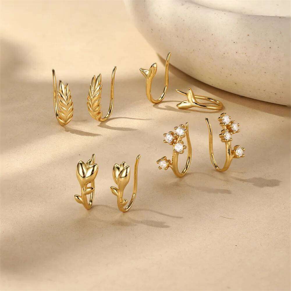 Aide 925 Sterling Silver Ear Fishtail Hook for Women Wheatear Rose Zircon Climbing Earrings Fashion Jewelry Gifts 1pair