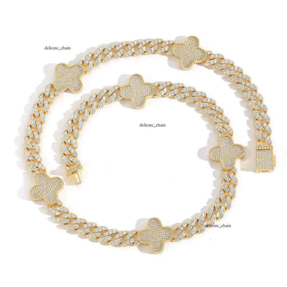 BESXL0402 Floral Hot Sale Four Necklaces New Design Shiny VVS Moissanite with Cuban Chain Link Gift