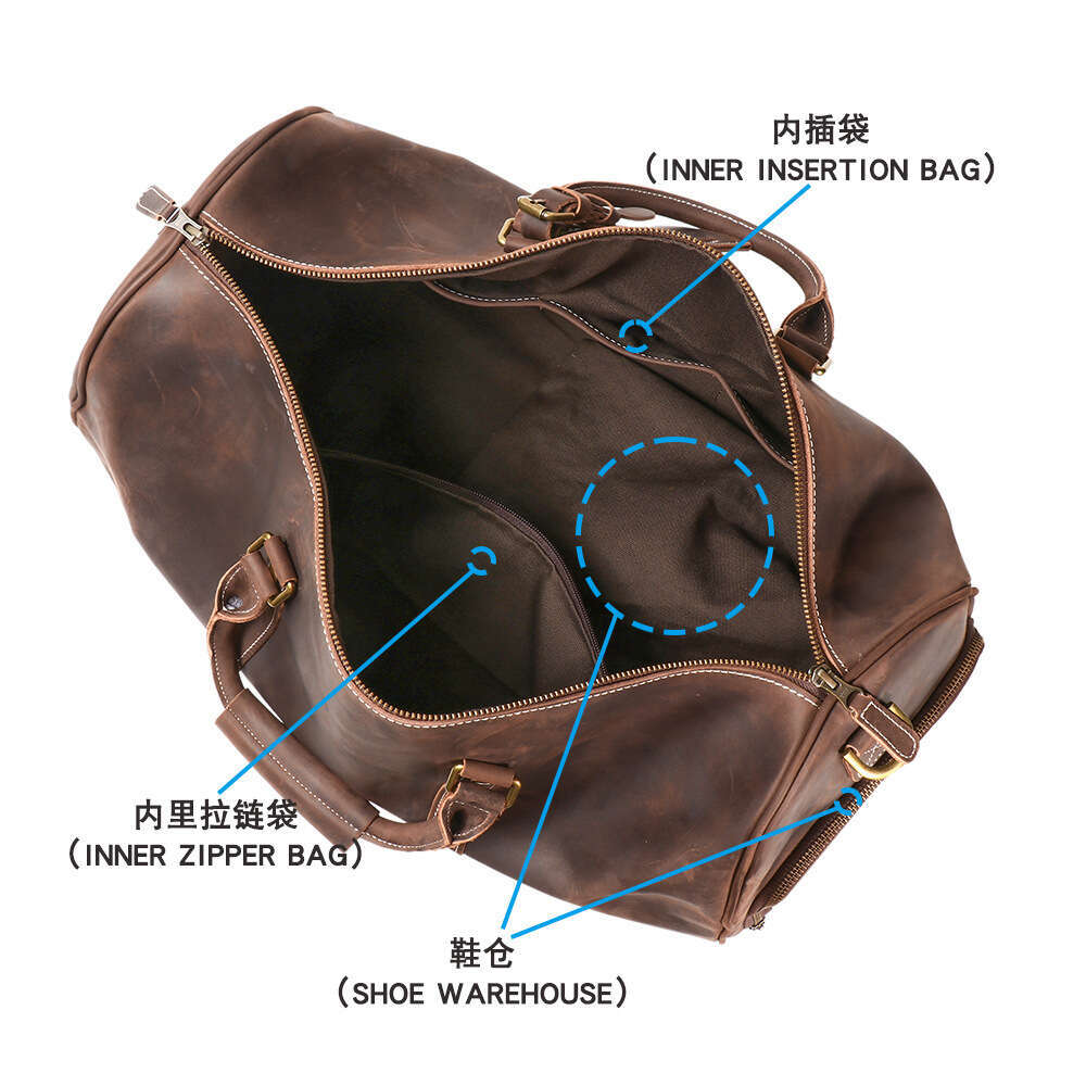 Crazy Horse Top Layer Cowhide Rolling Luggage Travel Handmade Genuine Leather Men's Single Shoulder Crossbody Bag