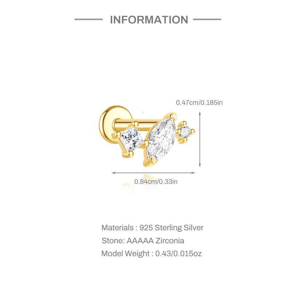 Aide 1pc 925 Sterling Silver Zircon Geometric Piercing Earring for Women Gold Shiny Tassel Stud Earrings Party Wedding Jewelry