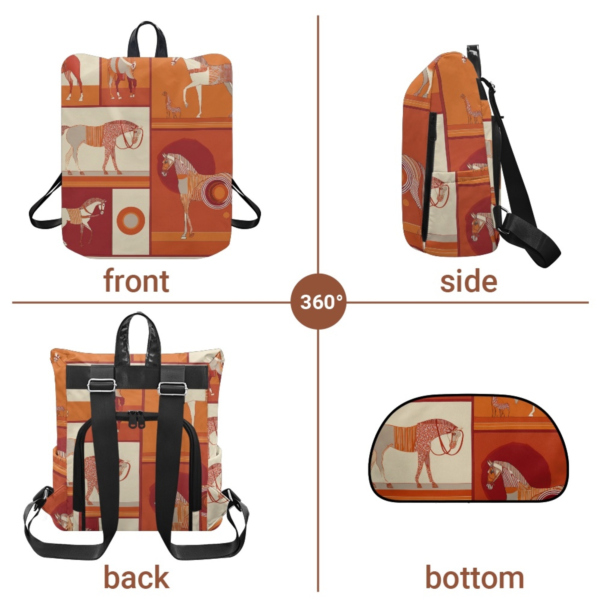 Custom H Designer Fashion Anti Theft Backpack Luxury Horse Pattern Unisex Full Print Backpack Laptop Bag Travel Bag H28