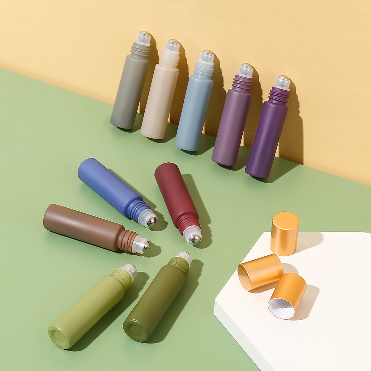 10pcs 10ml Refillable Morandi Colorful Empty Glass Essential Oil Perfume Roll On Bottles With Stainless Steel Roller Ball 251230