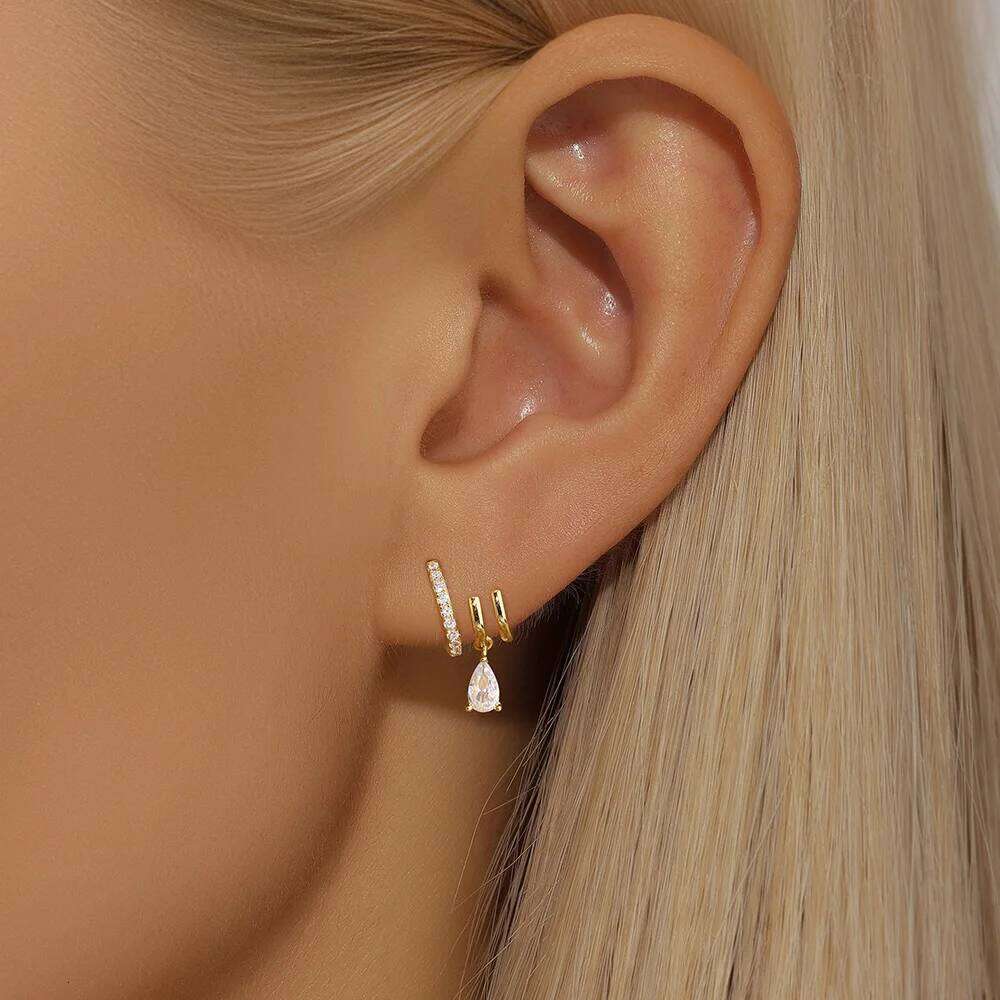 Aide 925 Sterling Silver Three Fake Items Stud Earrings Exaggerated New Design Ear Simple Women Fashion Jewelry Hiphop