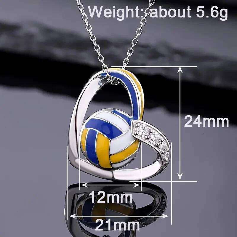 Huitan Trendy Volleyball Heart Pendant Necklace Teen Girls Accessories with Shiny Zirconia Fashion Female Daily Party Jewelry