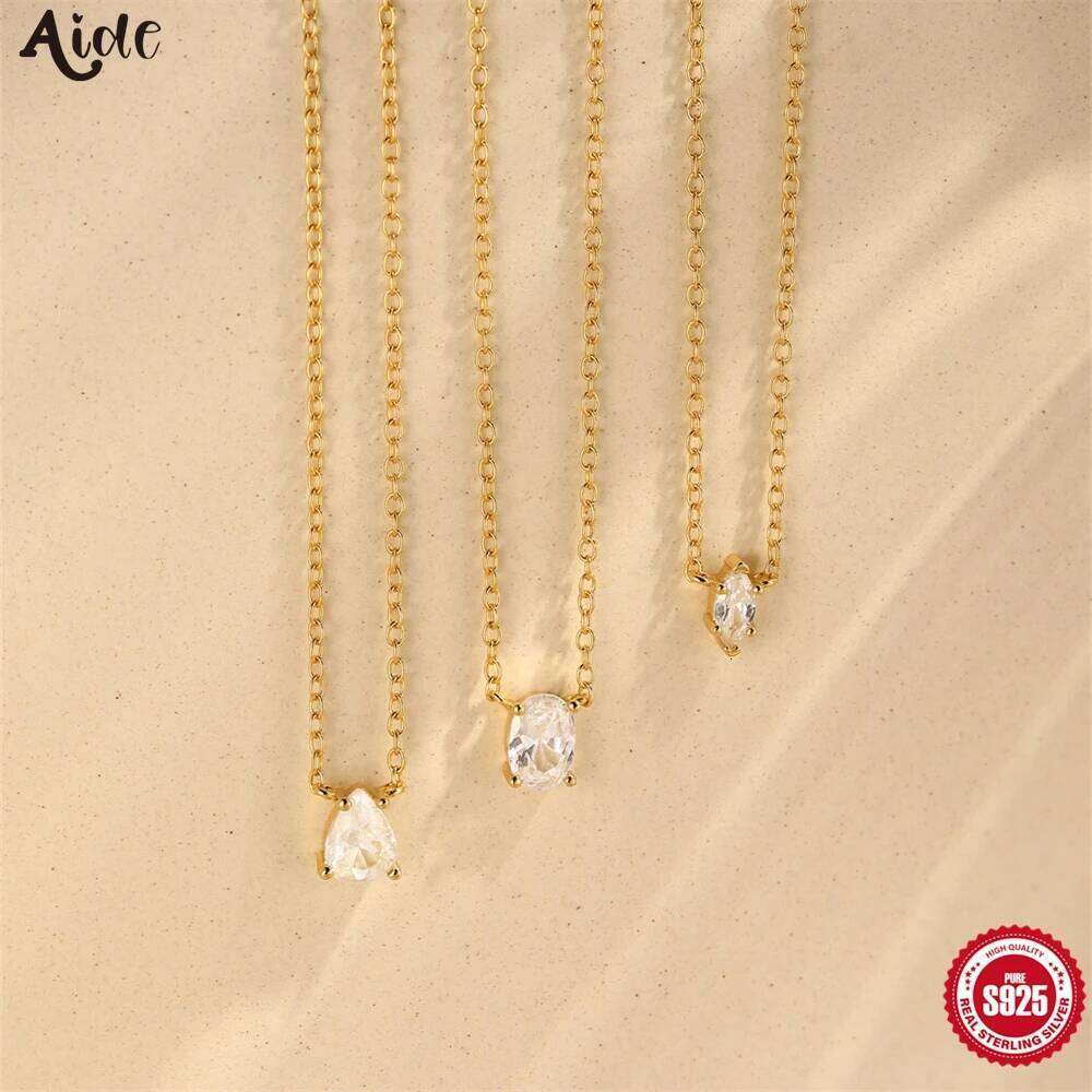 Aide 925 Sterling Silver Trend Elegant Jewelry Water Droplet Zircon Pendant Unquie Women Fashion Necklace Collars Jewel