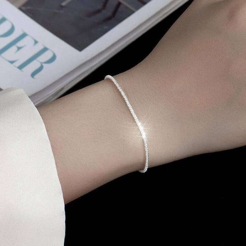 Aide 925 Sterling Silver Sparkling Bling Tiny Chain Bracelet For Women High Quality Elegant Jewelry Wedding Party Gift