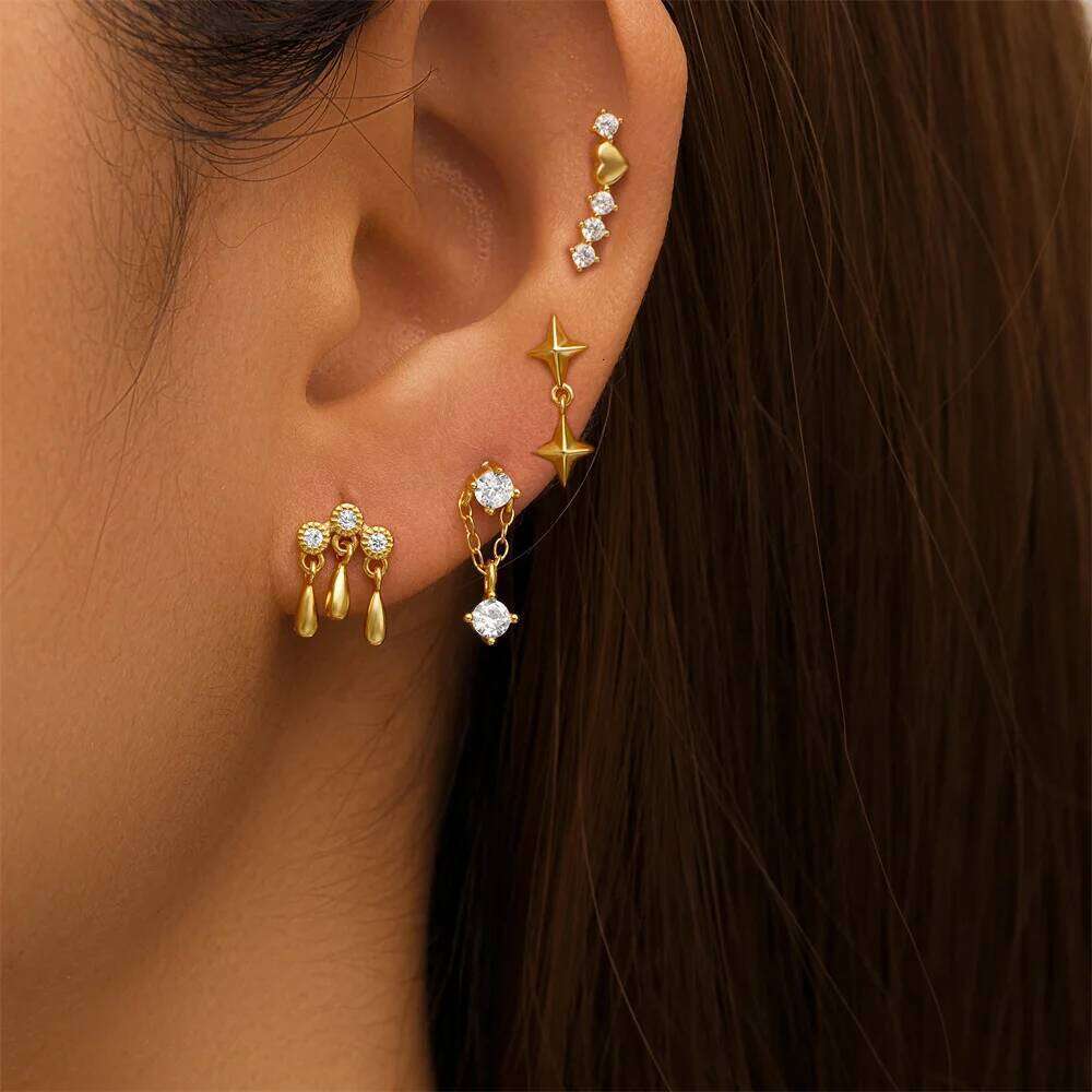 Aide 1pc 925 Sterling Silver Rhombus Pendientes Piercing Flower Zircon Stud Earrings For Women K Gold Elegant Jewelry Party Gift