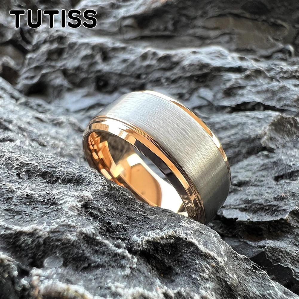 TUTISS 10MM Classic Men Ring Women Tungsten Wedding Band Stepped Beveled Brushed Finish Comfort Fit Size 7-15 251230