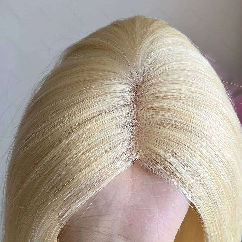 613 Blonde Human Hair Toppers 5x5inch Durable Mono Base 14 16 18 inch 130% Denisty Seamless Linepart Can be Dyed & Restyled