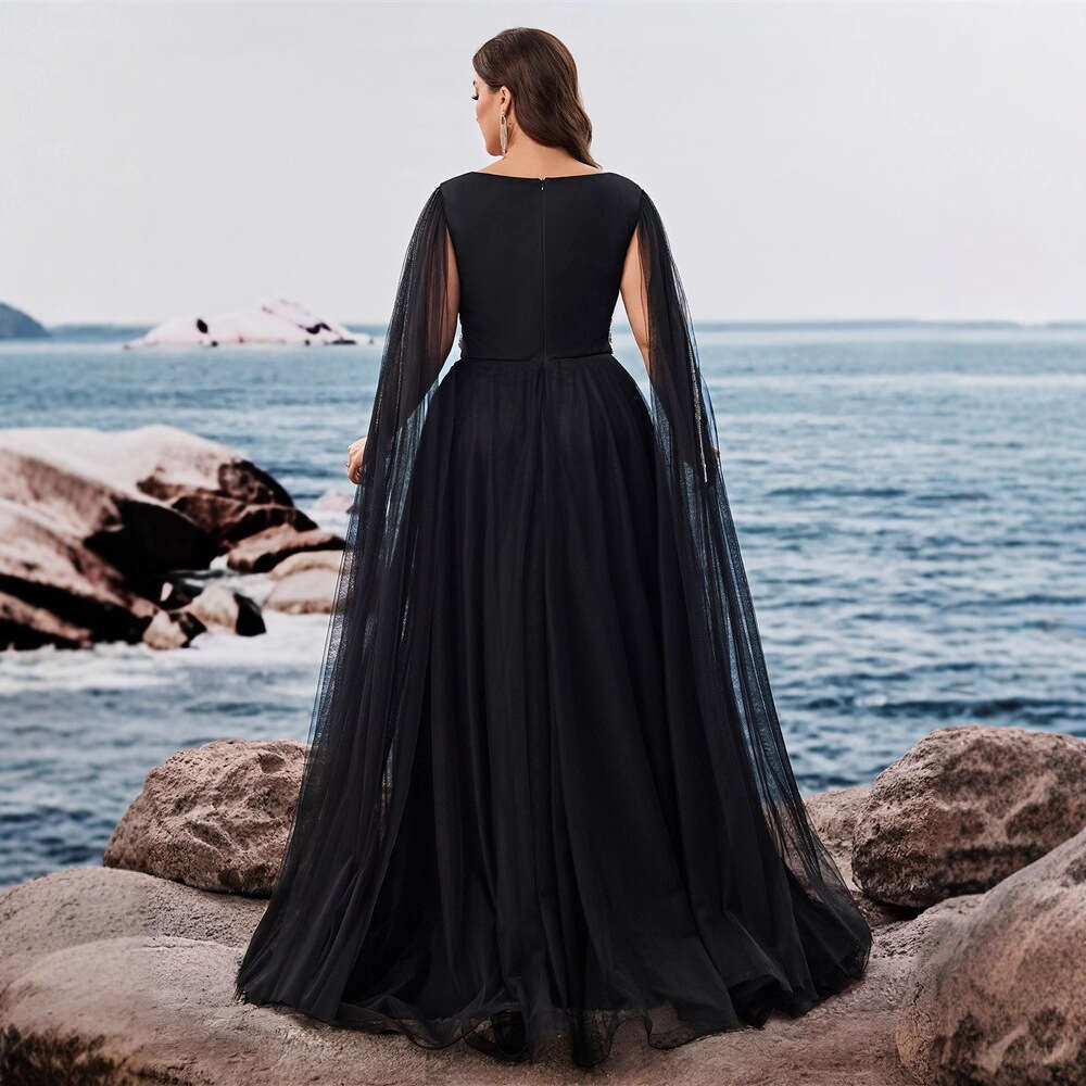 Luxury Floor-standing sleeves Sequins Evening Dresses Women V-neck Formal Wedding Party Cocktail Gowns Vestidos